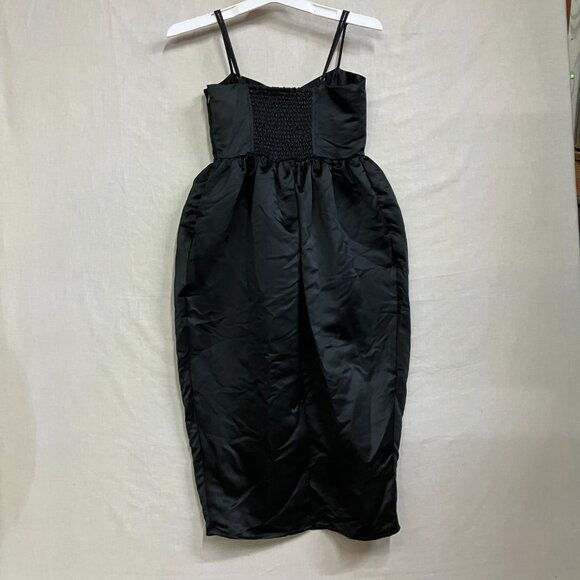 Future Collective Women's XS Black Holiday Sweetheart Bubble Satin Midi Dress - Picture 10 of 14